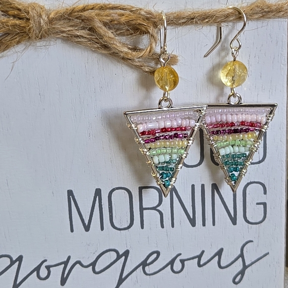 Vibrant Multicolor Beaded Triangle Earrings - Picture 3 of 6